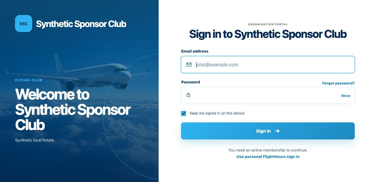 Branded organisation member sign-in portal